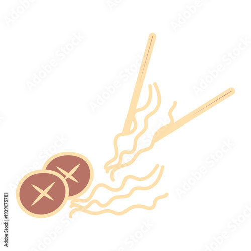 Street Food Meatball Bowl and Skewer Icon Set, Asian Street Food Meatball Illustration Set