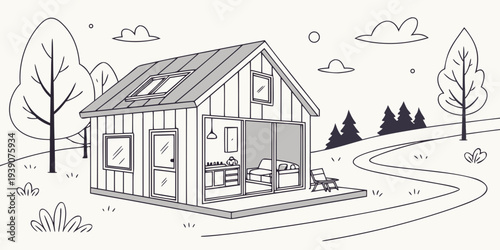 Charming countryside house surrounded by nature on a sunny day