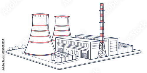Nuclear power plant with cooling towers and industrial infrastructure