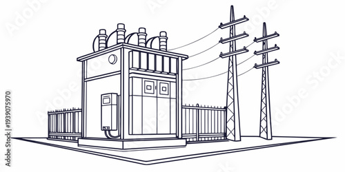 Old-style building with power lines and gate in a quiet urban setting