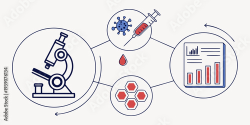 Illustration of scientific research and medical data analysis workflow
