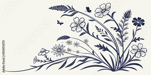 Delicate blue flowers and leaves in a graceful arrangement