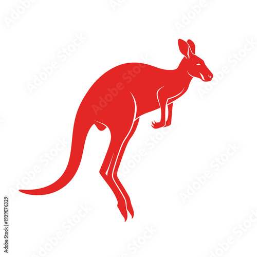 Red kangaroo silhouette vector illustration on a white background, isolated design.