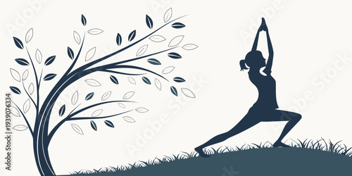 A serene yoga pose under a blooming tree in a peaceful natural setting