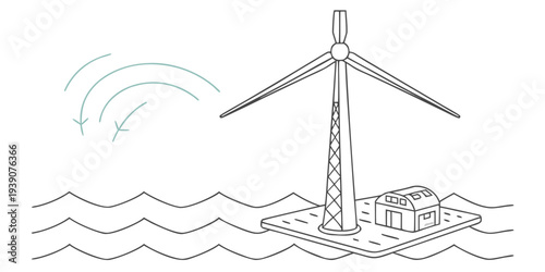 Offshore wind turbine generating clean energy on calm ocean waters