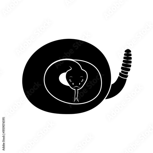 Black and white illustration of a coiled snake ready to strike.
