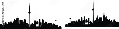 toronto city skyline silhouette, urban skyline panorama, canada city landmark outline, modern cityscape illustration, skyline silhouette design, cad drawing flat vector illustration
