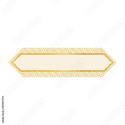 Luxurious gold Islamic horizontal banner with intricate geometric ornament border