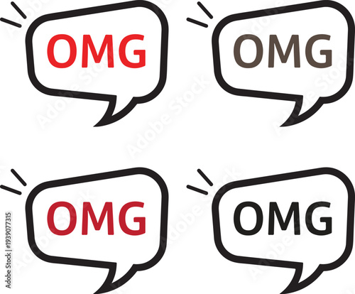 OMG speech bubble set with exclamation marks, expressing strong emotion and surprise on a transparent checkered background