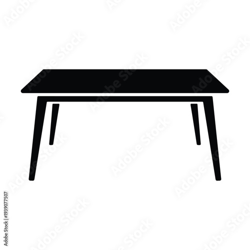 Modern minimalist black table with four legs on white background