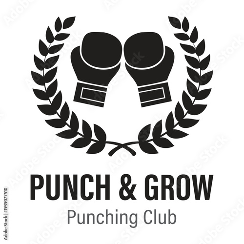 Punch & Grow Punching Club Logo with Boxing Gloves and Laurel Wreath for Combat Sports Gyms, Fitness Training, and Martial Arts Branding