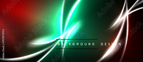 Abstract background features vibrant green, red gradients. White lines create dynamic, flowing visual effect. Design suggests energy, movement.