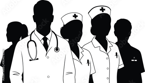 Medical Healthcare Doctors Nurses Silhouette Vector Set