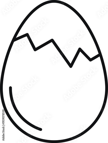 A simple black and white line drawing depicts a cracked eggshell symbolizing new life or fragility