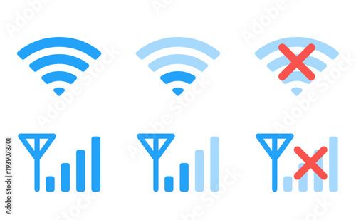 Wi-Fiや電波、アンテナマークのアイコンセット