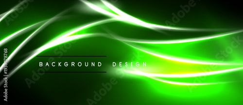 Abstract green waves, luminous lines, dark backdrop. Modern design element for digital projects, vibrant energy.
