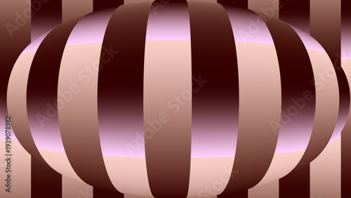 Optical illusion vertical stripe pattern in brown and pink shades creating bulging spherical 3D depth perception digital artwork