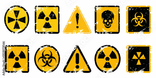 Collection of warning signs radiation biohazard skull and caution