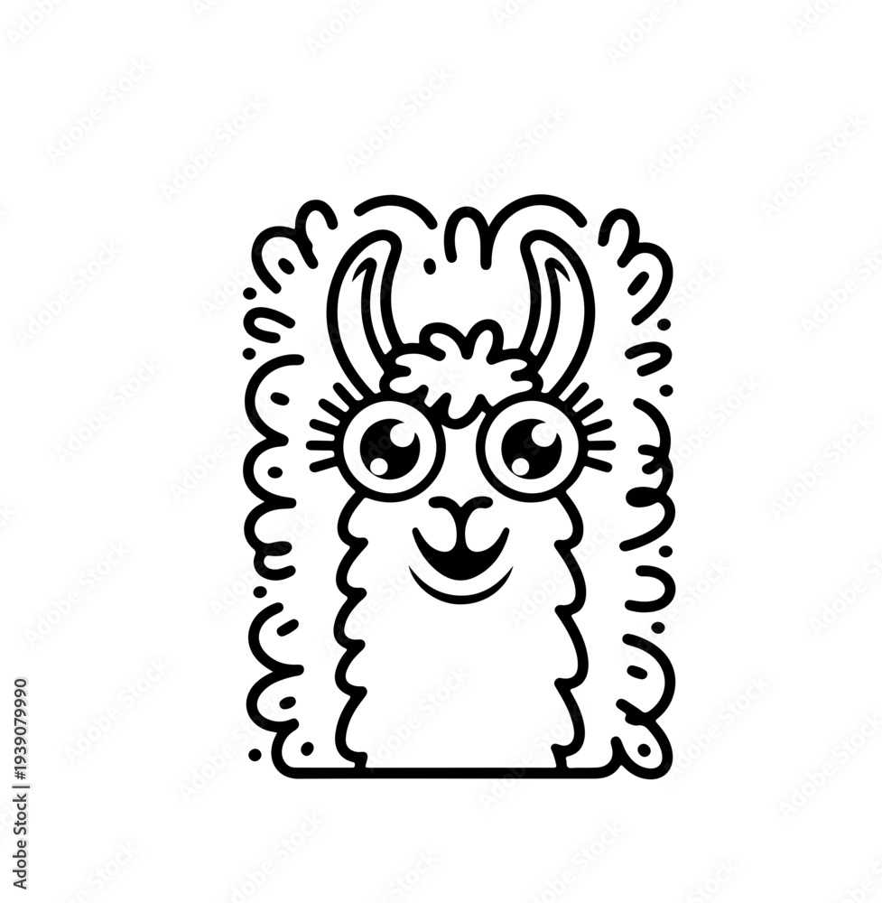 Fototapeta premium Cute llama isolated on blue background. Funny kawaii alpaca character. Cartoon flat style. Vector illustration