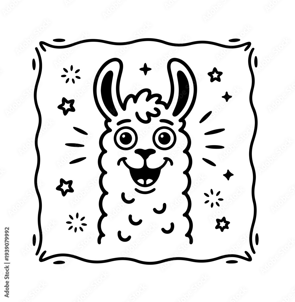 Fototapeta premium Cute llama isolated on blue background. Funny kawaii alpaca character. Cartoon flat style. Vector illustration