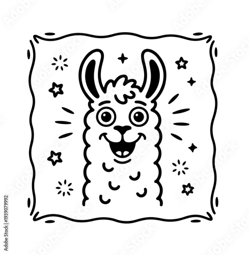 Cute llama isolated on blue background. Funny kawaii alpaca character. Cartoon flat style. Vector illustration