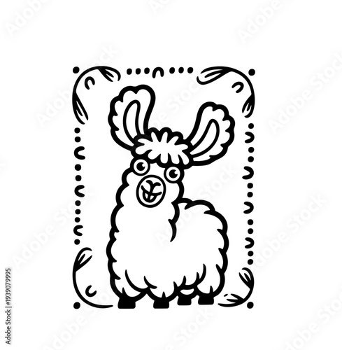 Cute llama isolated on blue background. Funny kawaii alpaca character. Cartoon flat style. Vector illustration