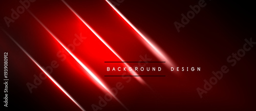Dark red background features bright neon lines. Minimalist design with text elements. Modern aesthetic, suitable for digital projects.