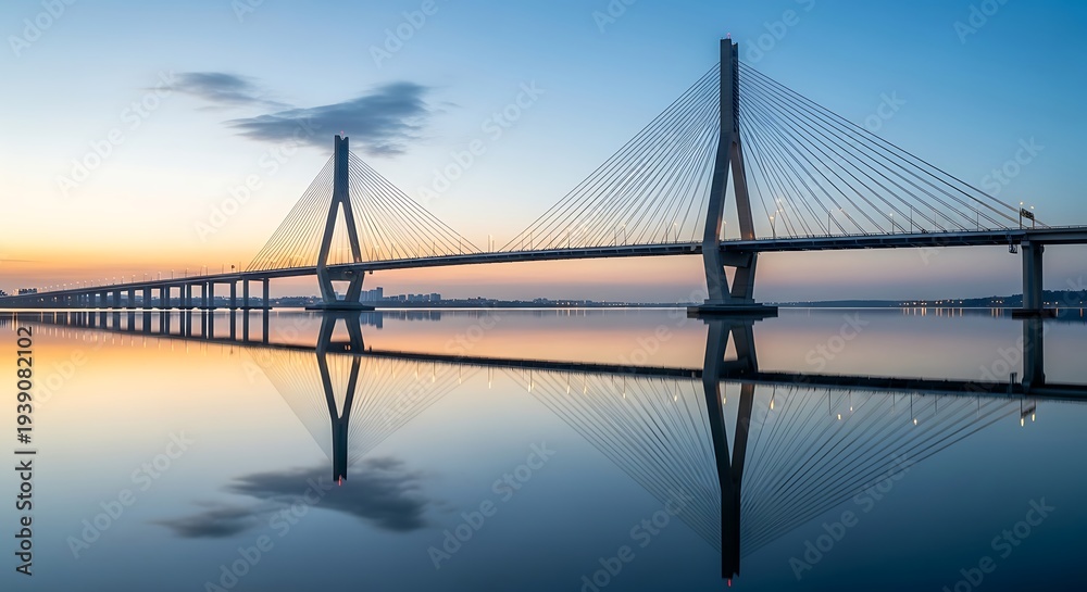 Fototapeta premium Cable Stay Bridge at Serene Sunset.