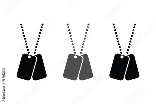 Dog tags silhouette vector illustration, three military identification tags in varying shades