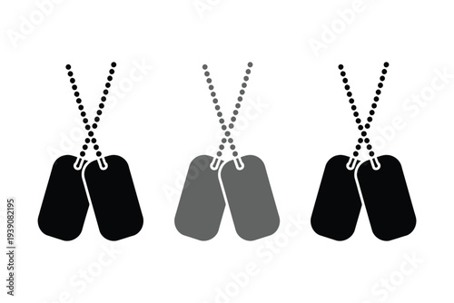 Dog tags silhouette vector illustration, three military identification tags in varying shades
