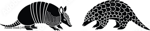 Armadillo silhouette illustrations in unique patterns