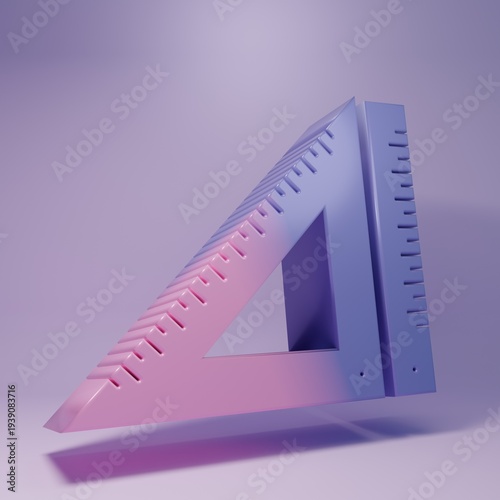 Purple Triangular ruler icon isolated on purple background. Straightedge symbol. Geometric symbol. Minimalism concept. 3D render illustration