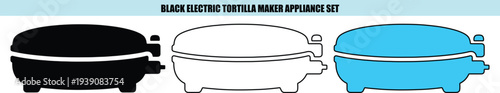 Black electric tortilla maker appliance set blue cooking