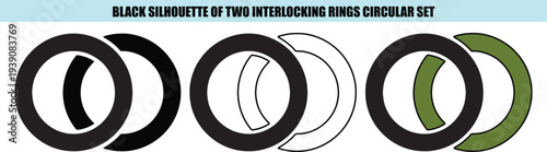 Black silhouette interlocking rings circular white