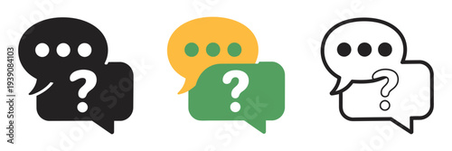 Survey chat bubble icons vector illustration, question mark symbols in speech bubbles, communication inquiry help support concept, online customer service messaging design.