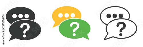 Survey chat bubble icons vector illustration, question mark symbols in speech bubbles, communication inquiry help support concept, online customer service messaging design.