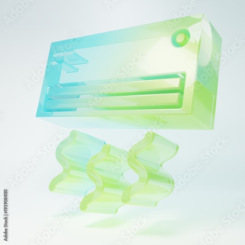Frosted glass Air conditioner icon isolated on white background. Split system air conditioning. Cool and cold climate control system. Minimalism concept. 3D render illustration