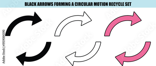 Black white pink arrows forming circular motion recycle set