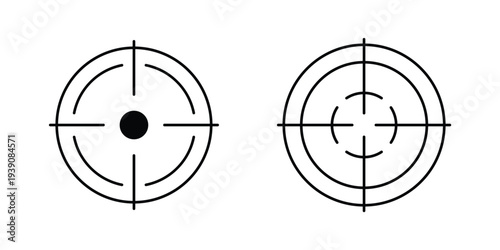 Precision Target Crosshair Line Icons Set Featuring Aim Scope Reticle, Focus Center Symbols, Accuracy Targeting Interface, Modern Minimal Vector Icons