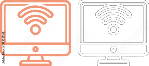 Computer screen with wifi signal and outline version
