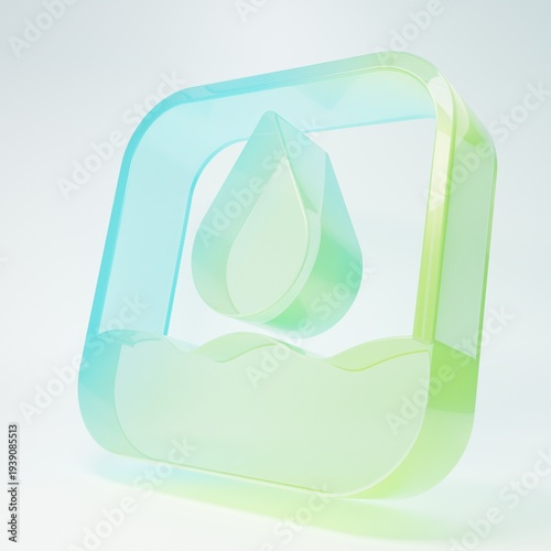 Frosted glass Water drop icon isolated on white background. Minimalism concept. 3D render illustration