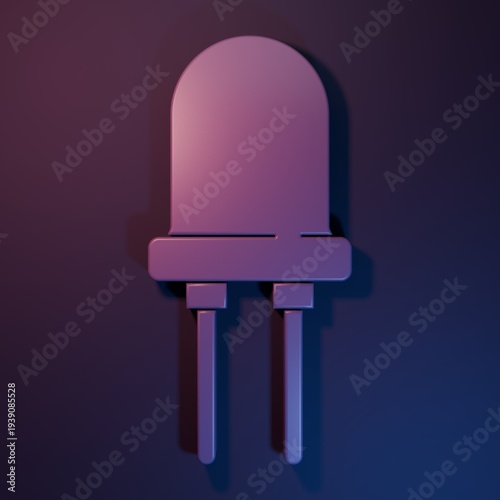 Purple Light emitting diode icon isolated on purple-blue background. Semiconductor diode electrical component. Minimalism concept. 3D render illustration