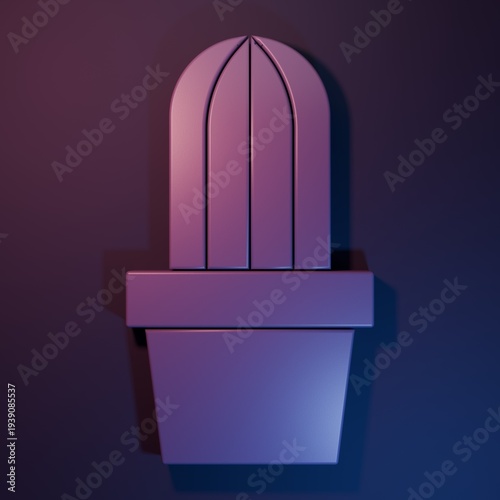 Purple Cactus and succulent in pot icon isolated on purple-blue background. Plant growing in a pot. Potted plant sign. Minimalism concept. 3D render illustration
