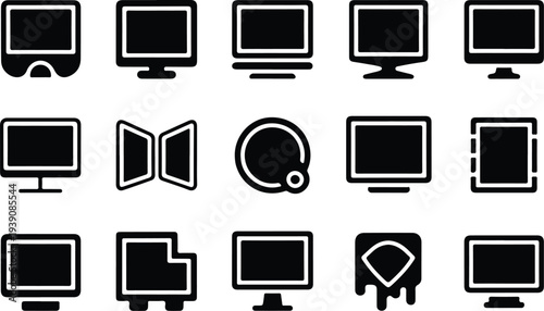 Set of 15 computer monitor icons vector