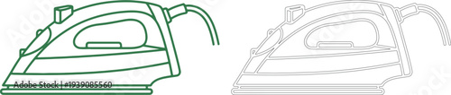 Green and black outline of an electric iron appliance