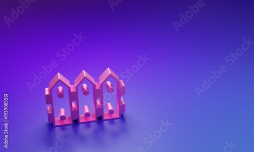 Pink Garden fence wooden icon isolated on purple-blue background. Minimalism concept. 3D render illustration