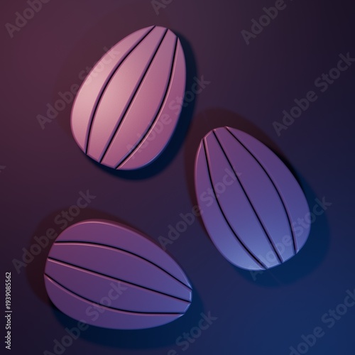Purple Seeds of a specific plant icon isolated on purple-blue background. Minimalism concept. 3D render illustration