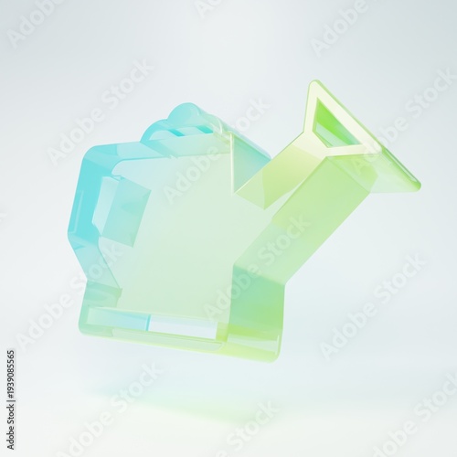 Frosted glass Watering can icon isolated on white background. Irrigation symbol. Minimalism concept. 3D render illustration