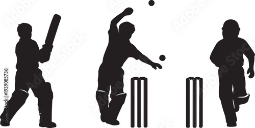 Kids playing street cricket line art illustration