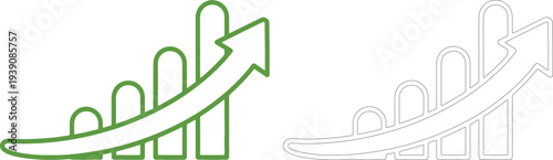 Green arrow graph rising with bars growth business